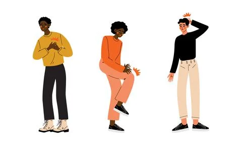 People Character Suffering from Pain in Head and Knee Vector Illustration Set Stock Illustration
