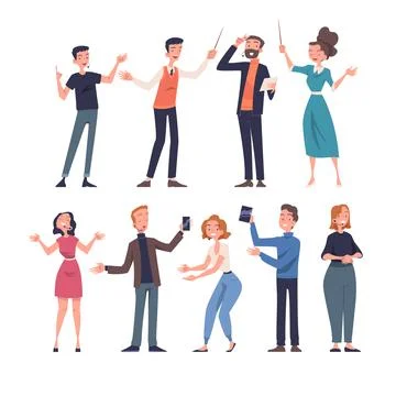 People Character Talking about Something Standing and Speaking Vector Set Stock Illustration