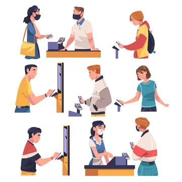People Character Using Contactless Payment with Smartphone for Coronavirus Stock Illustration