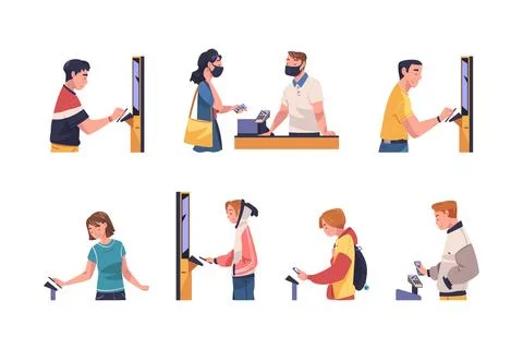People Character Using Contactless Payment with Smartphone for Coronavirus イラスト素材