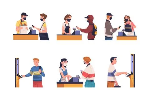 People Character Using Contactless Payment with Smartphone for Coronavirus Stock Illustration