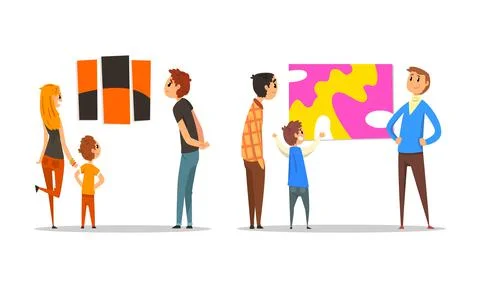 People Character Viewing Shape Modern Abstract Arts Exhibit and Creative Stock Illustration