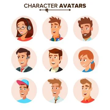 People Characters Avatars Set Vector. Cartoon Flat Isolated Illustration Stock Illustration
