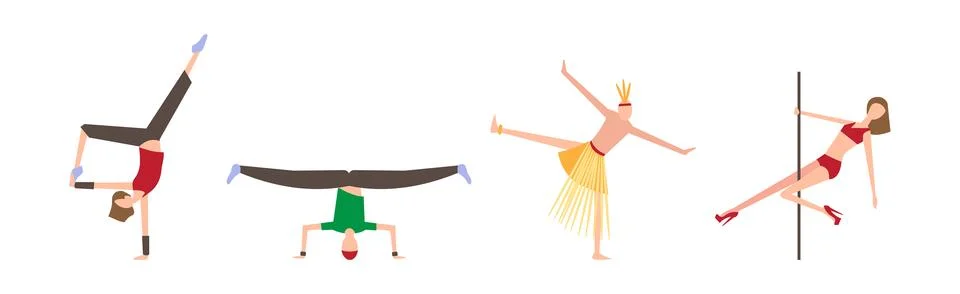 People Characters Dancing Performing on Stage Vector Set Stock Illustration