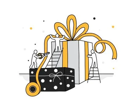 People characters decorating present box Stockillustratie