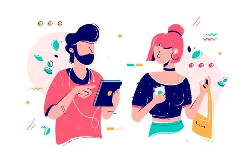 People characters with gadgets Stock Illustration