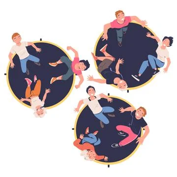 People Characters Jumping on Trampoline Bouncing and Flying in the Air Above Stock Illustration