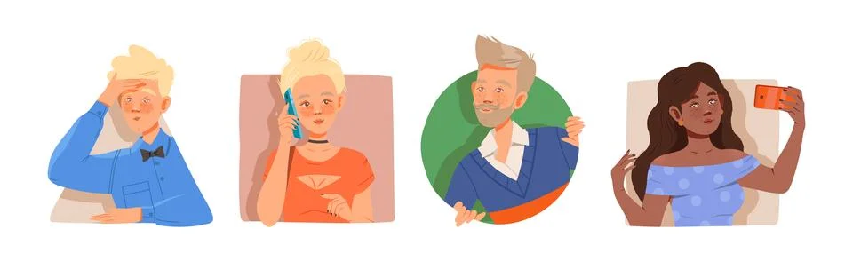 People Characters Looking Out of Window of Geometrical Shape Vector Set イラスト素材