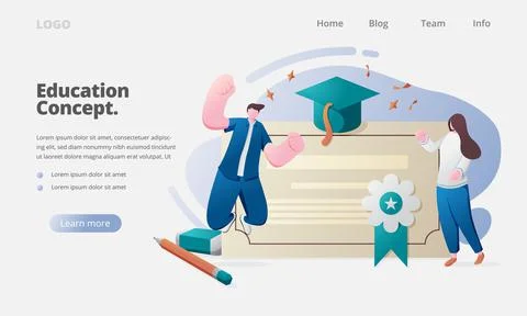 People characters solving educational test and receiving graduation certifica イラスト素材