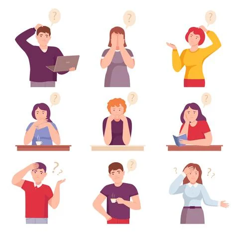 People Characters Thinking or Making Decision Vector Illustration Set Stock Illustration