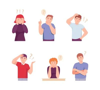 People Characters Thinking or Making Decision Vector Illustration Set Stock Illustration