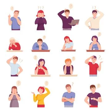 People Characters Thinking or Making Decision Big Vector Set イラスト素材