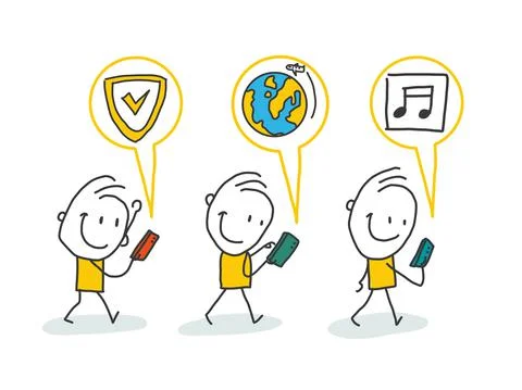 People Characters using Mobile App Stock Illustration