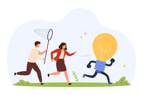 People Chasing Escaping Lightbulb Creative Idea 스톡 일러스트