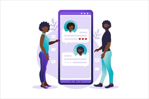 People chatting in the smartphone screen, virtual relationship vector illustr Stock Illustration