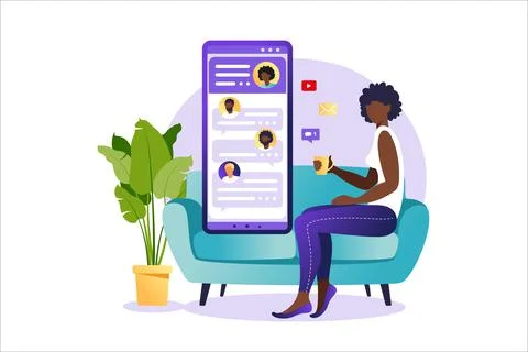 People chatting in the smartphone screen, virtual relationship vector illustr Stock Illustration