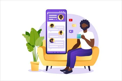 People chatting in the smartphone screen, virtual relationship vector illustr Stock Illustration