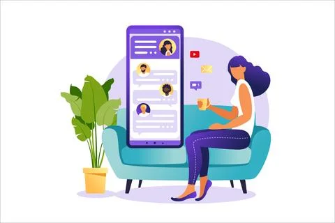 People chatting in the smartphone screen, virtual relationship vector illustr Illustrazione stock