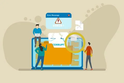 People checking corrupted file error warning isolated Stock Illustration