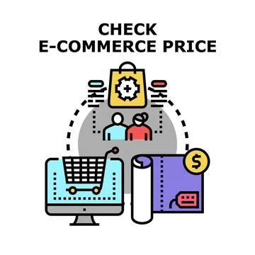 People checking e commerce prices for online shopping Stock Illustration