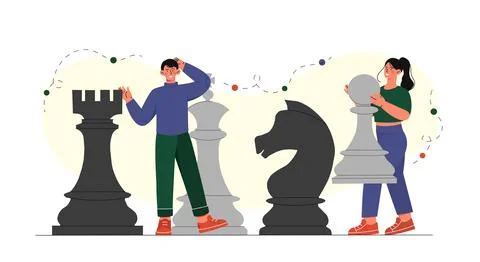 People with chess pieces vector Stock Illustration