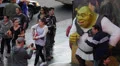 People Children Posing Shrek Statue Hollywood Boulevard Walk of Fame Photography HD Footage
