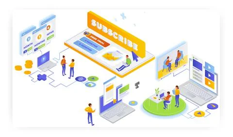 People choosing subscription plan, vector isometric illustration. Purchasing 库存插图
