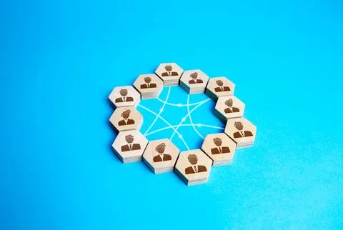 People in a circle connected by lines. Communication of colleagues, negotia.. Stock Photos