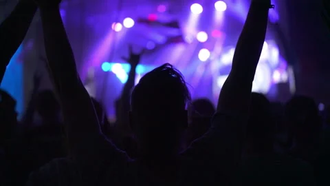 People clapping their hands and singing songs. Silhouette of a girl dancing at a Stock Footage 144226235