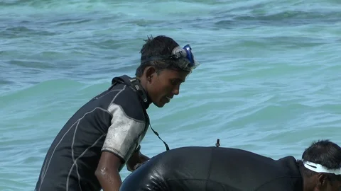 People Cleaning the sea from the garbage on the Construction site Stock Footage 125539953
