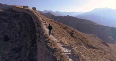 People Climb The Great Wall Stock Footage 104407688