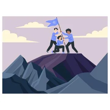 PEOPLE CLIMBED ON THE TOP OF THE MOUNTAIN Illustrazione stock