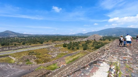People climbing the middle section of the pyramid of the sun Video stock 97997449