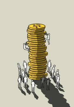 People climbing money coin stack Stock Illustration
