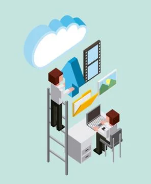 People cloud computing storage Illustrazione stock