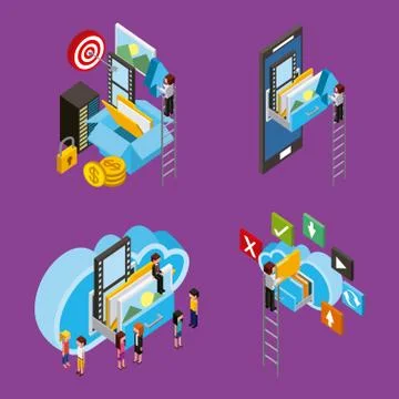People cloud computing storage 스톡 일러스트