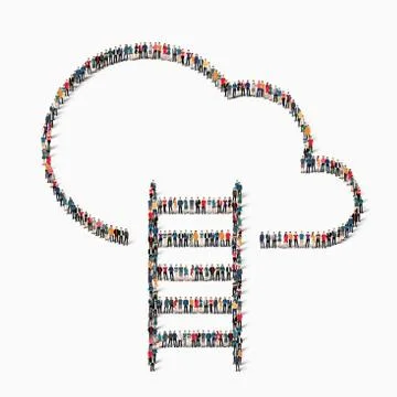 People cloud ladder icon Stock Illustration