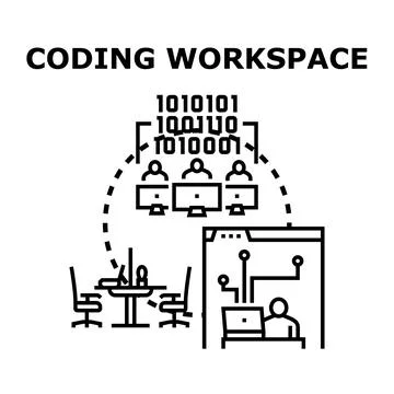 People coding and working in digital workspace developing software 스톡 일러스트