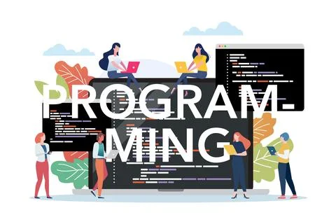 People with coding on laptop screen. Stock Illustration