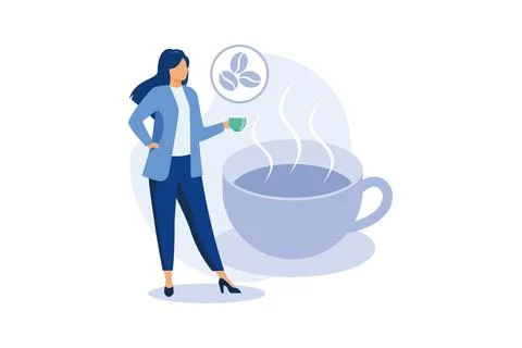 People at coffee break flat vector illustration. Tiny man and women relaxing, Stock Illustration