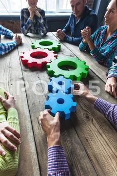 People with cogs of business Stock Photos