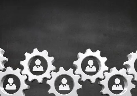 People in cogs graphics against grey background Stock Illustration