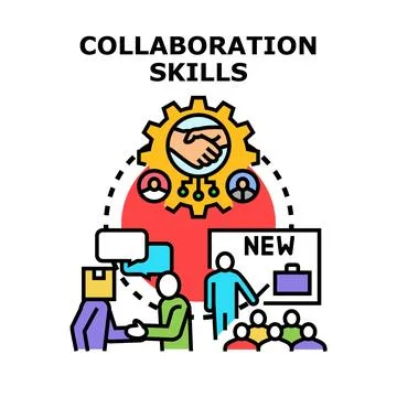 People collaborating on business project, developing teamwork skills Ilustración de archivo