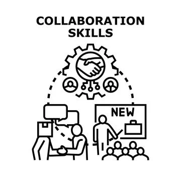People collaborating on business project, developing teamwork skills 库存插图
