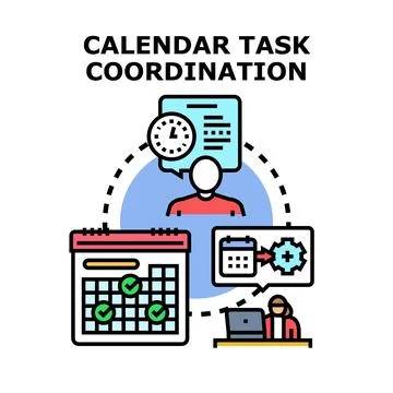 People collaborating on calendar task coordination concept Stock Illustration