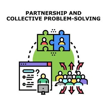 People collaborating on collective problem solving process Stock Illustration