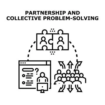 People collaborating on collective problem solving process Illustrazione stock