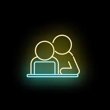 People collaborating on computer with digital mentor icon Stock Illustration