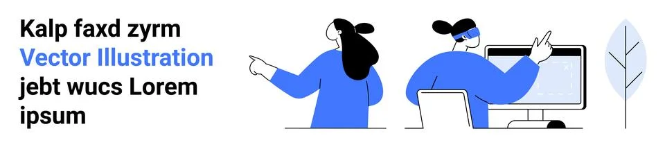 People Collaborating at Computer with Hand Gestures and Text Stockillustratie