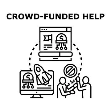 People collaborating on a crowd funding project Stock Illustration